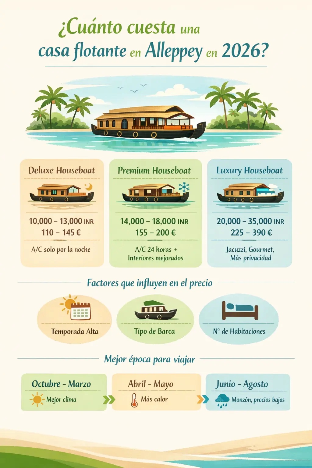 ¿Cuánto cuesta una casa flotante en Alleppey?